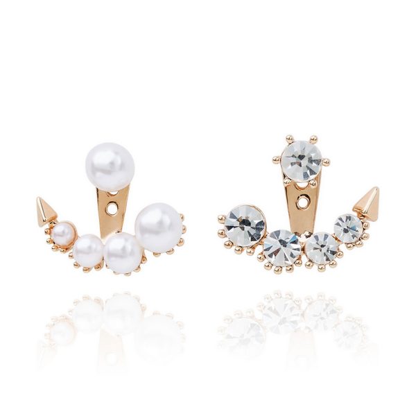 Spike Pearl and Cubic Zirconia Ear Jacket combo
