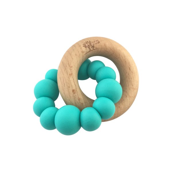 BLOK Teether Turquoise rubber and wood