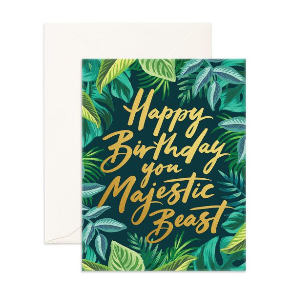 Happy Birthday You Majestic Beast Greeting Card with green jungle background