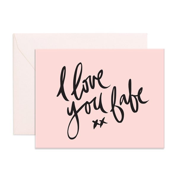 pink card with 'I Love You Babe' written in black