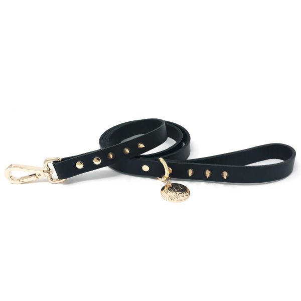 NICEDIGS Gold Spike Noir Leather Dog Leash