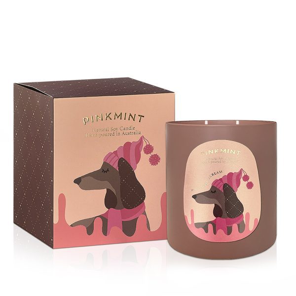 pink mint Cocoa & Cream Dachshund Candle with box