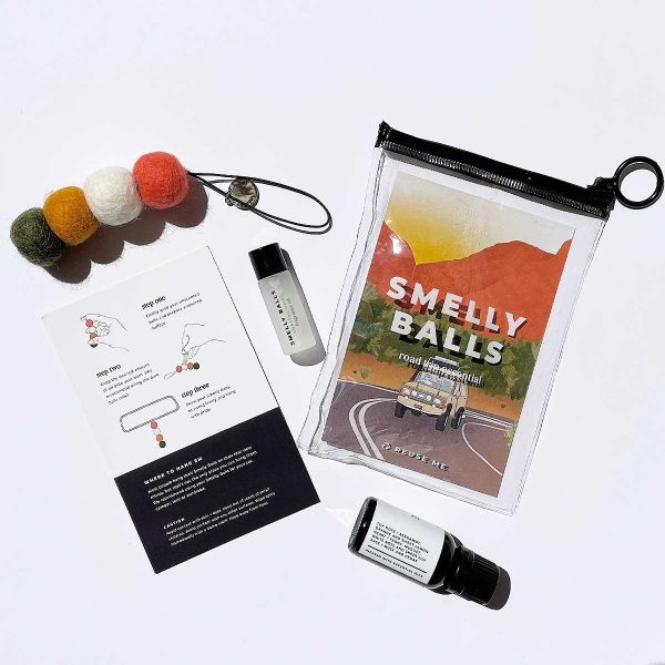 smelly balls car air freshener in sunglo whats included flatlay