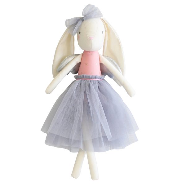 Alimrose Silver Angel Bunny with pastel purple skirt and bow with silver wings