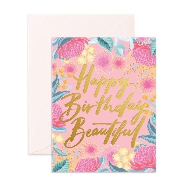 pink Happy Birthday Beautiful Greeting Card with Australian native flowers