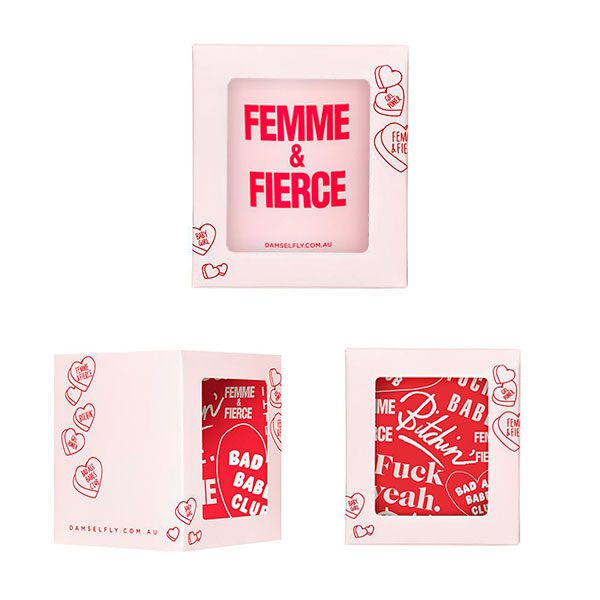 LUXAH femme and fierce Damselfly candle packaging