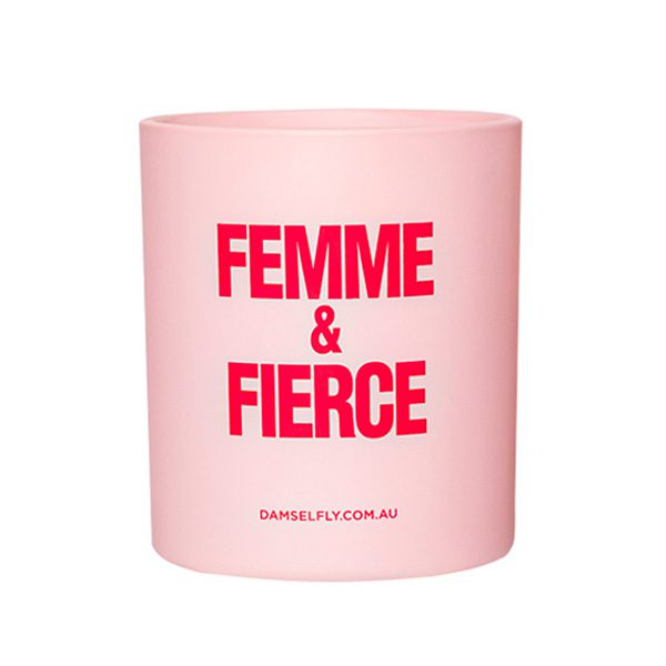 Femme & Fierce. Damselfly Candle pink and red candle