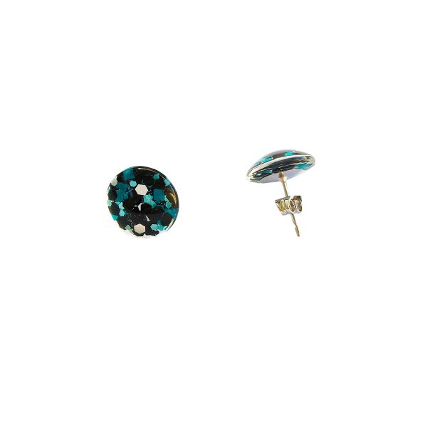 BEHIND THE DOOR Metallic Blue Glitter Glass Stud Earrings