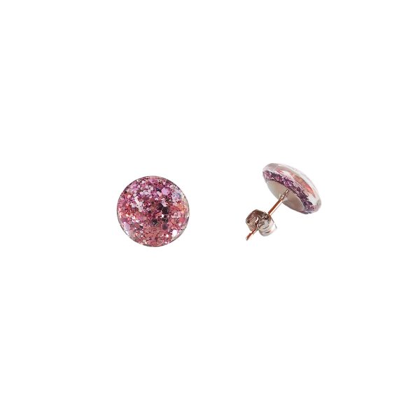 BEHIND THE DOOR Vintage Pink Glitter Glass Stud Earrings