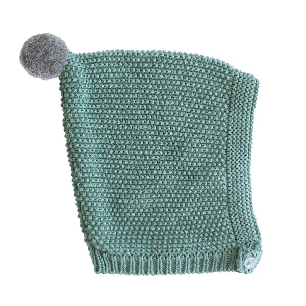 ALIMROSE Sage and Grey Pom Pom Hat and Booties Set
