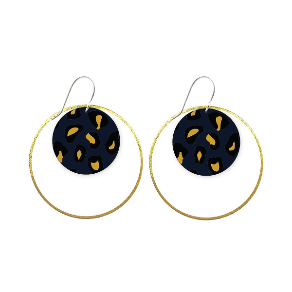 MOE MOE Jewellery Navy Animal Print Hooped Circle Earrings