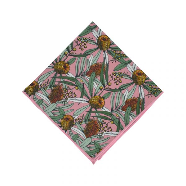 Pink Banksia Wooden Bow Tie Gift Box - pocket square