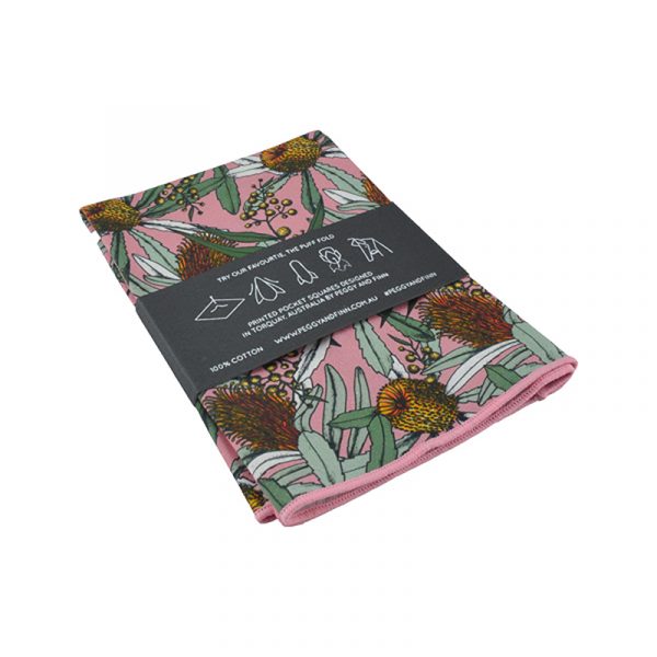Pink Banksia Wooden Bow Tie Gift Box - pocket square