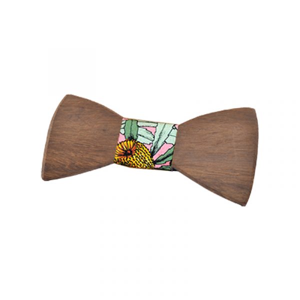 Pink Banksia Wooden Bow Tie Gift Box