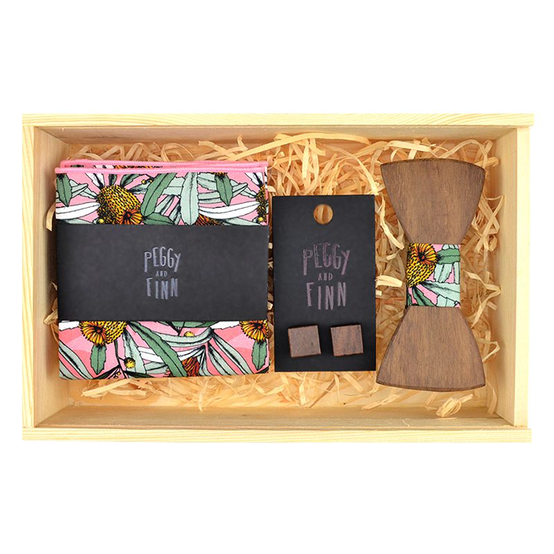 Pink Banksia Wooden Bow Tie Gift Box - LUXAH Gifts and Homewares