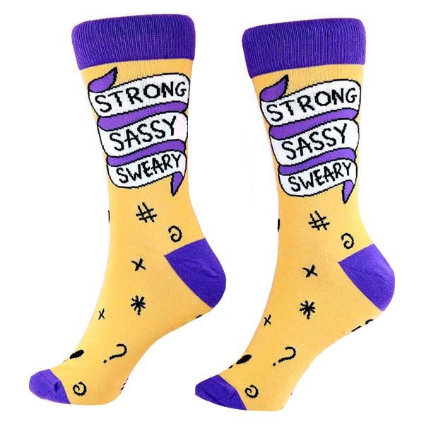Jubly Umph Strong Sassy Sweary Socks in yellow and purple