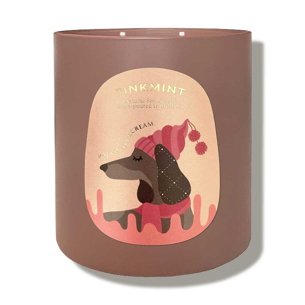 pink mint Cocoa & Cream Dachshund Candle single