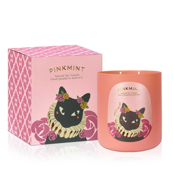 pinkmint Peony Blush Feline Candle with box