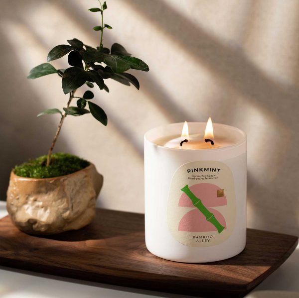 luxah bamboo alley zen candle styled pink mint