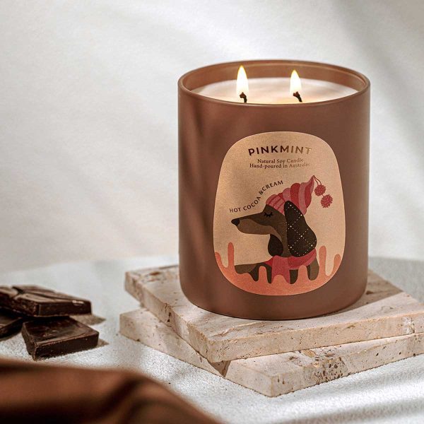 pink mint Cocoa & Cream Dachshund Candle lifestyle image